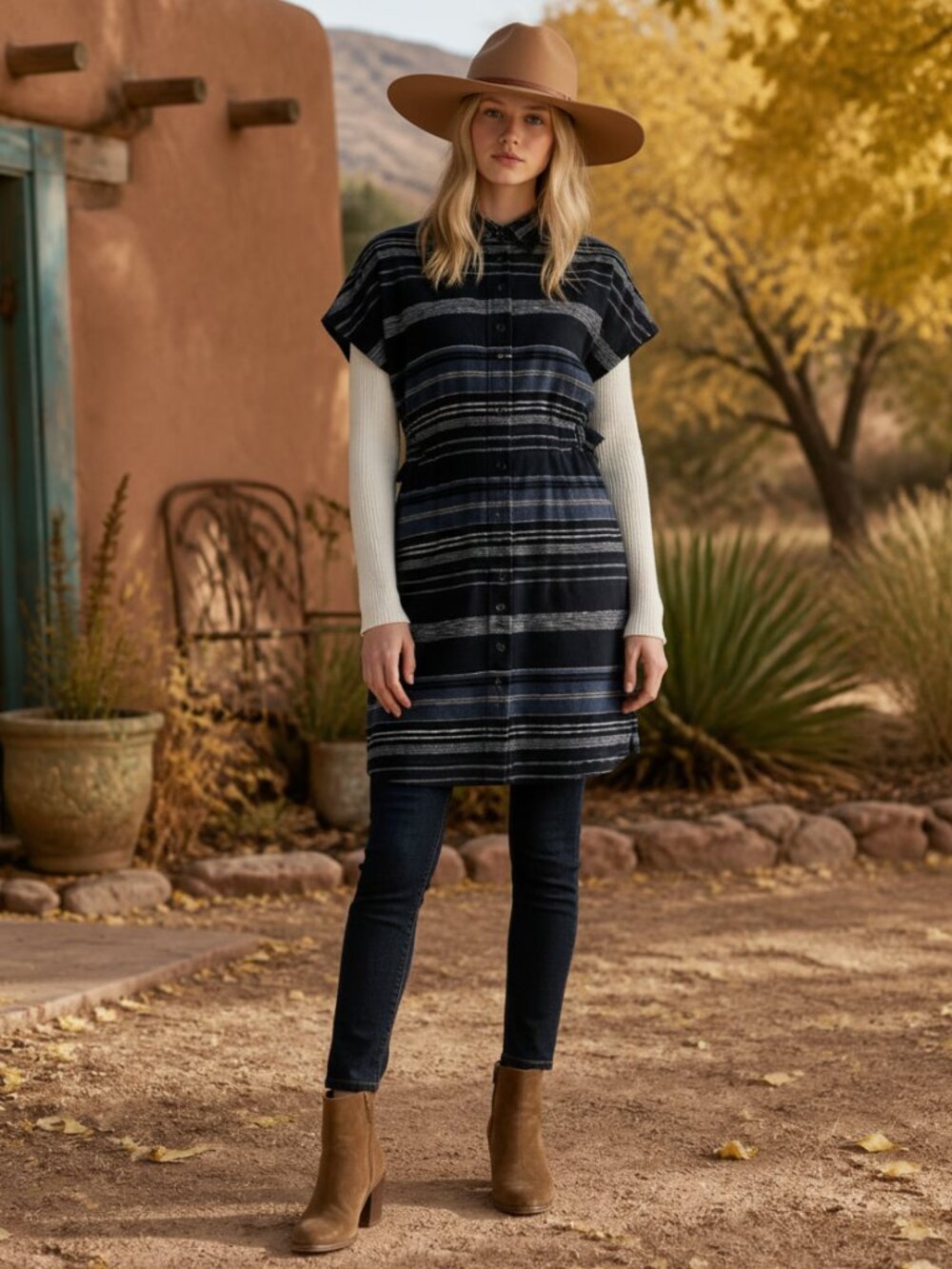 Pendleton Navy and Light Blue Striped Button-Front Dress